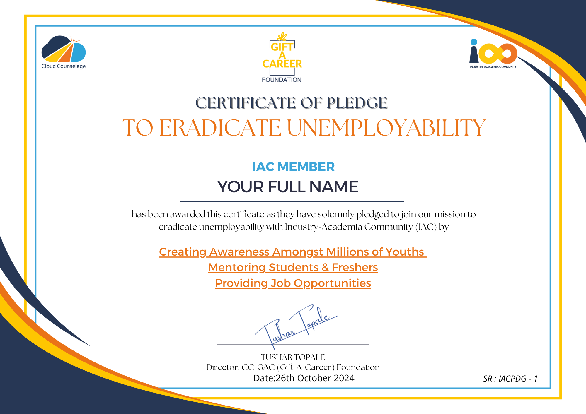 IAC Pledge Certificate IAC Pledge Certificate